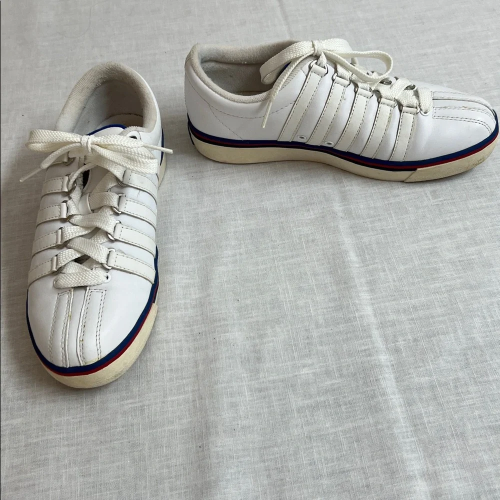 🌞 K-Swiss Authentic Classic White Sneakers Blue Accents unisex women size 6.5